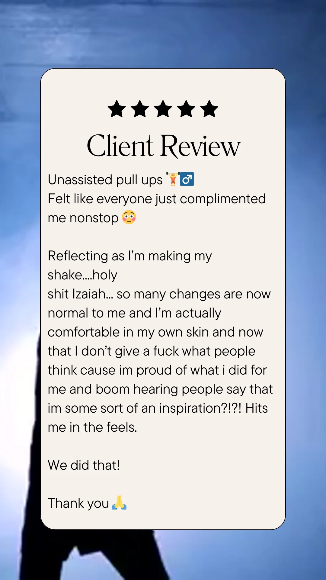 Team Unchained 5-star review - client transformation testimonial